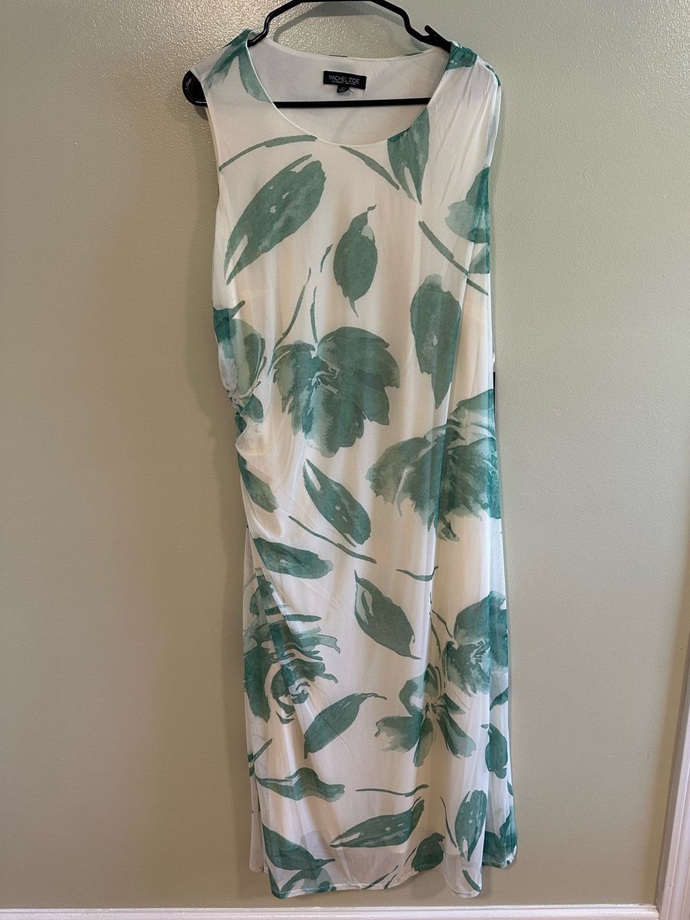 NWT Rachel Zoe 2X Green Floral Ruched Sleeveless Midi Maxi Dress